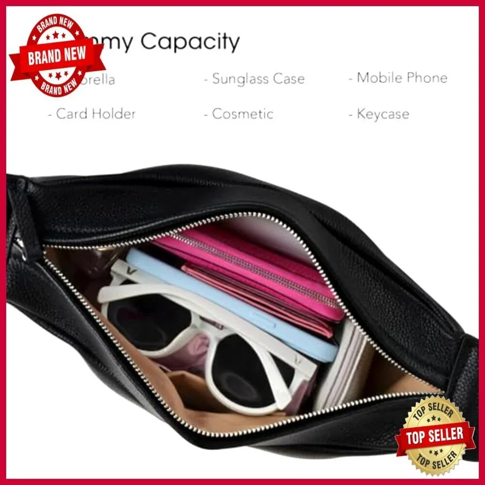Genuine Leather Crossbody Sling Bag, Minimalist Hobo with Wide Adjustable Strap